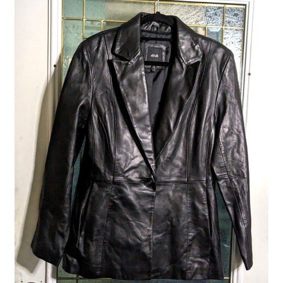 JLC New York women's leather jacket size medium blk mid length preowned - Picture 1 of 3